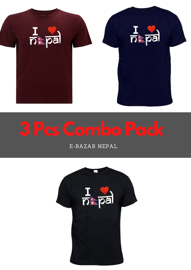 I love Nepal Printed 3 Pcs Combo T-Shirt For Men