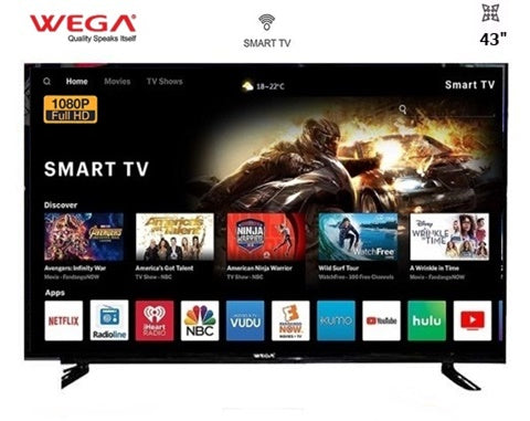 Wega 43'' LED Smart Android TV, Double Glass Protection