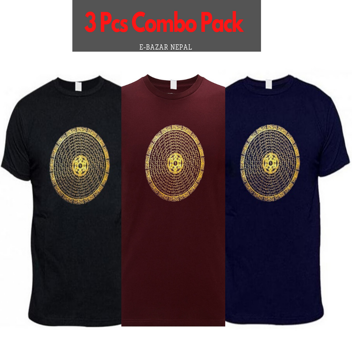 Golden Mandala Printed 3 Pcs Combo T-Shirt For Men
