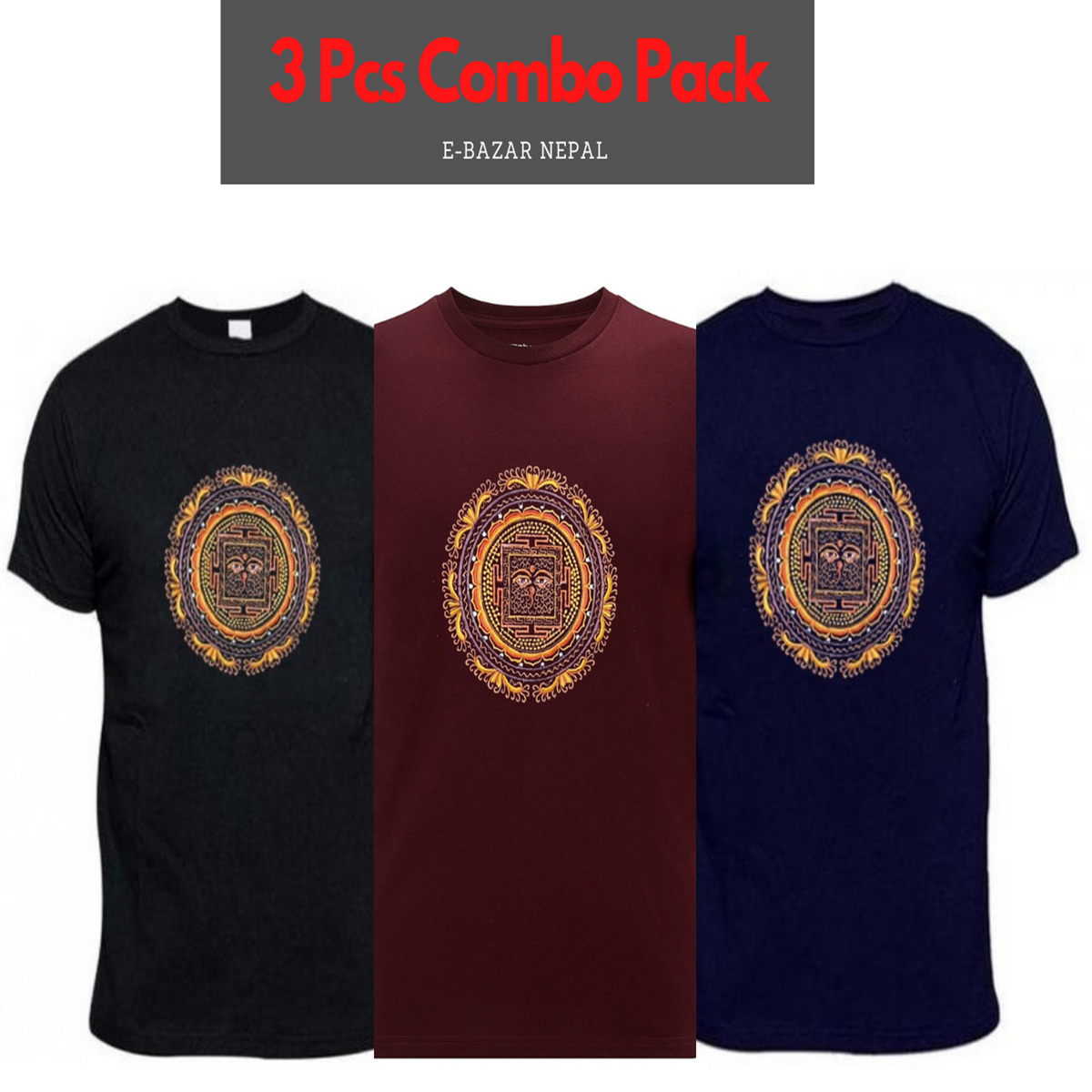 Rambo Eyes Mandala Printed 3 Pcs Combo T-Shirt